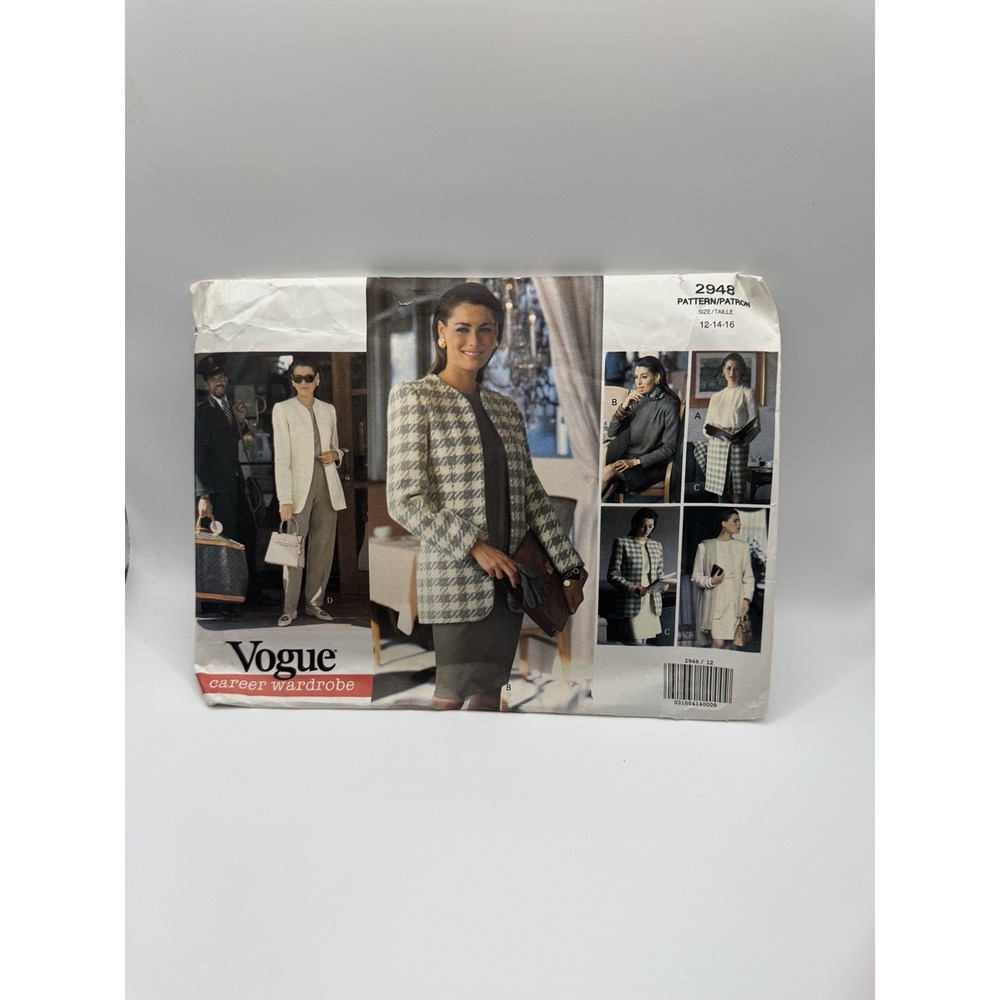 Vogue 2948 Career Wardrobe Sewing Pattern Sz 12-14-16 Jacket Dress Top Uncut 80s
